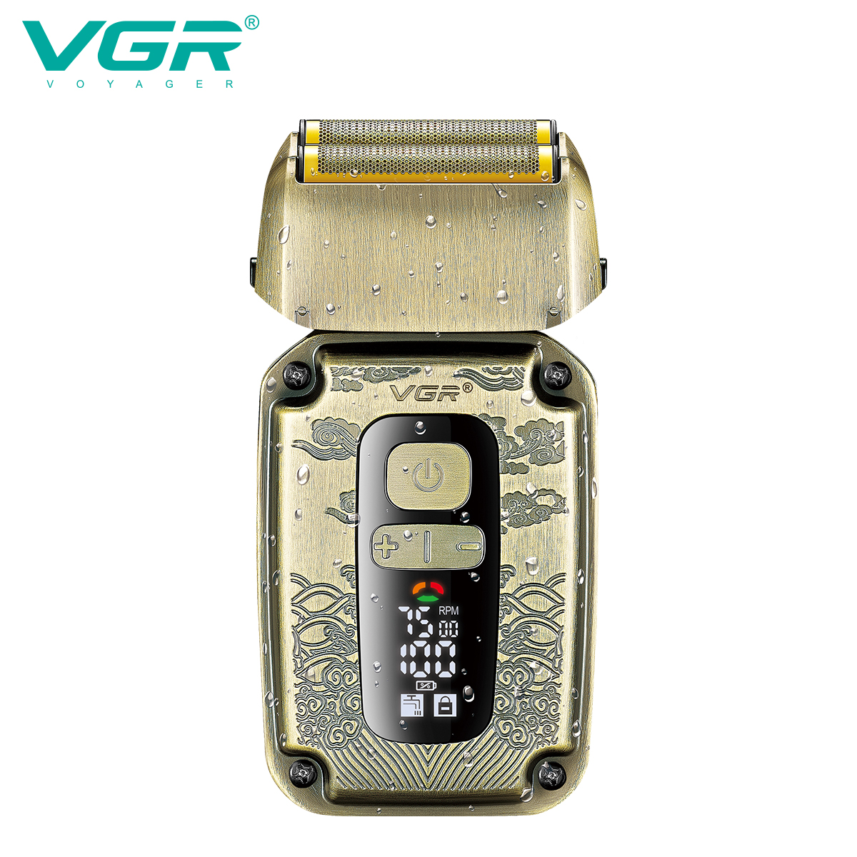 VGR337 Cross-border Razor, Sideburn trimming knife, bald hair clipper, digital display reciprocating retro style razor details Picture