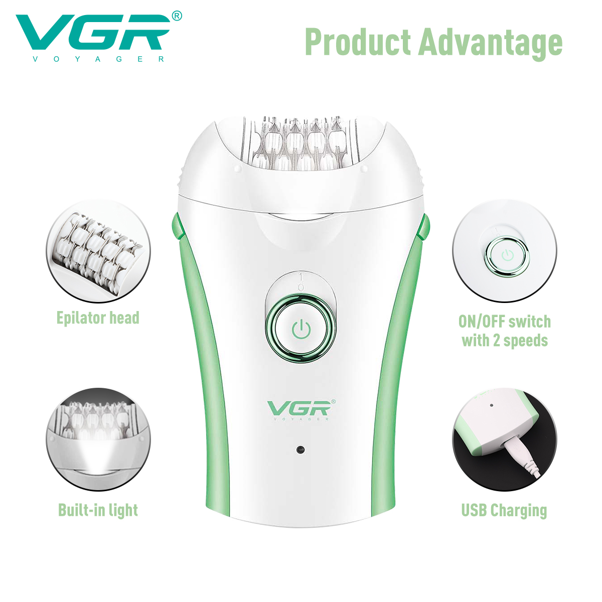 VGR705 Ladies' Hair shaver head washable USB charging hair remover Item Picture