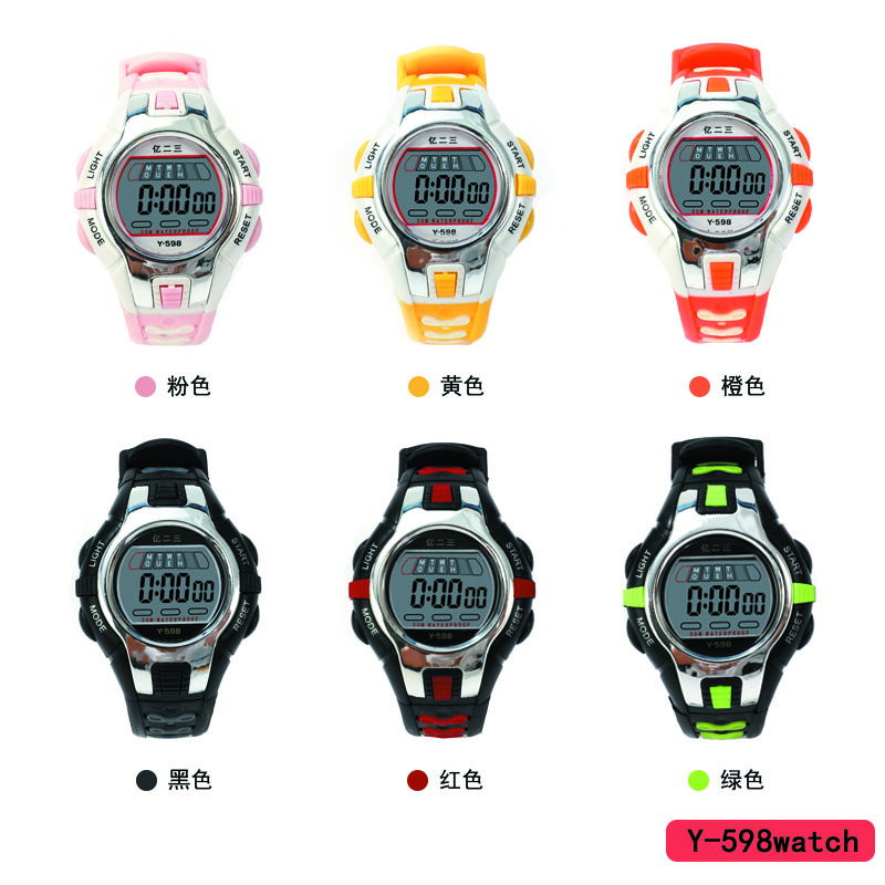 The YITONG basic model electronic watch from YITONG is cost-effective, durable and worry-free. It is specially designed for students to wear in class and on a daily basis. The Y-598 color electronic watch, round electronic watch, men's waterproof luminous sports watch, and trendy details Picture