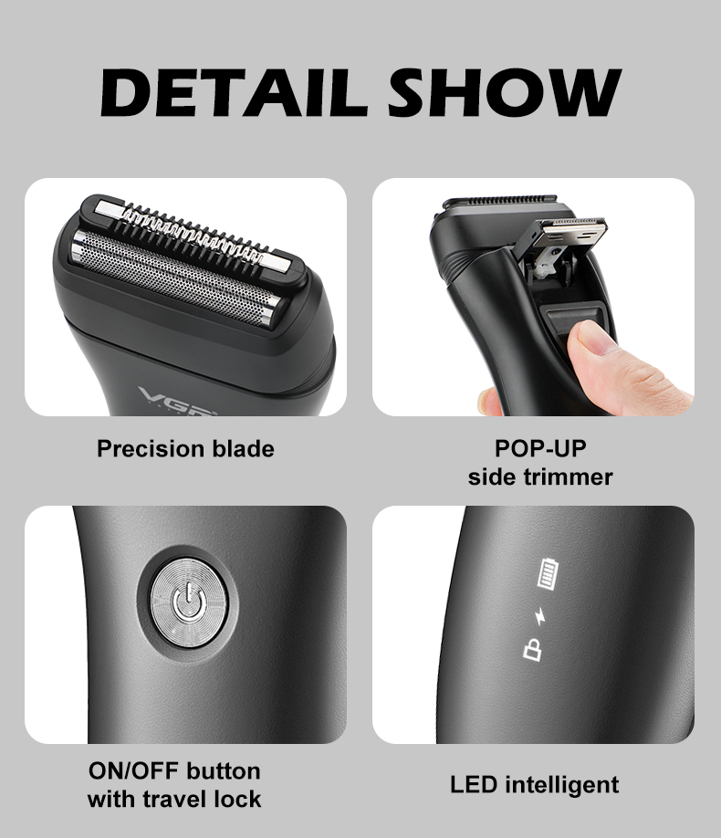 VGR351 跨境家用独立浮动双刀网低噪音男士剃须刀详情4