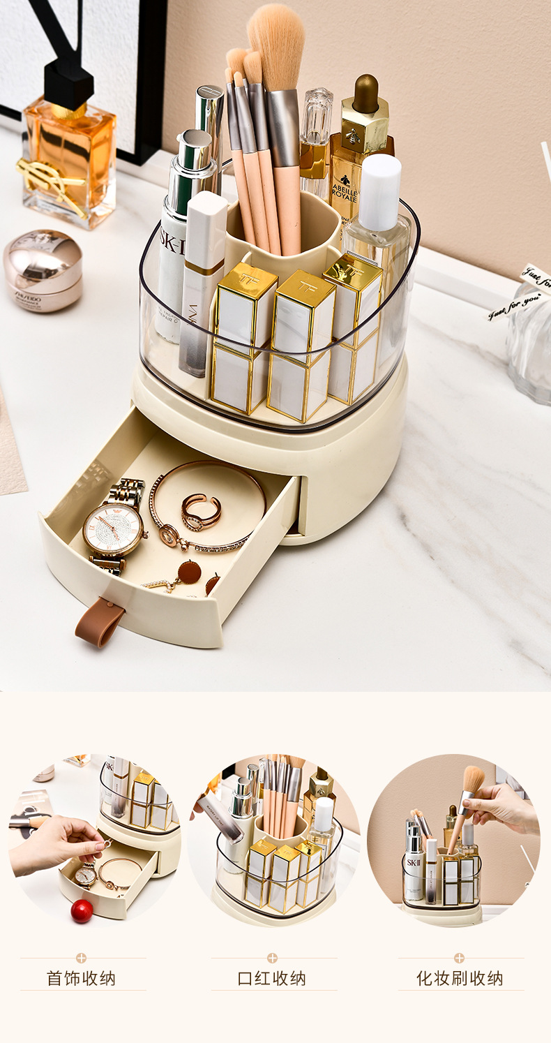 K10-9027化妆品收纳盒旋转梳妆台桌面笔桶口红眼影置物架详情图6