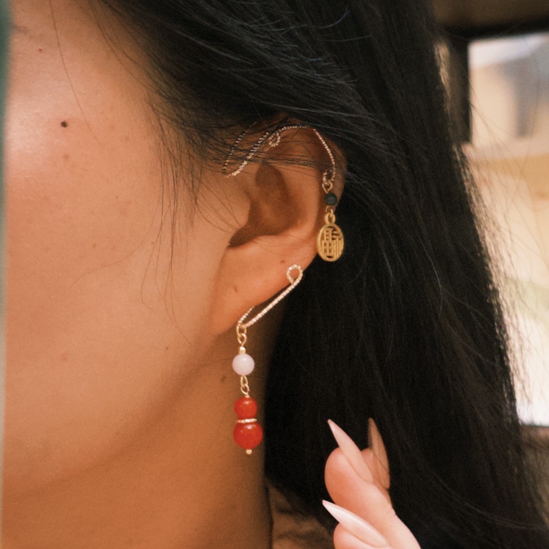 冉樸新中式耳饰纯手工原创设计耳挂优雅气质新春节庆红玛瑙国风耳饰详情2