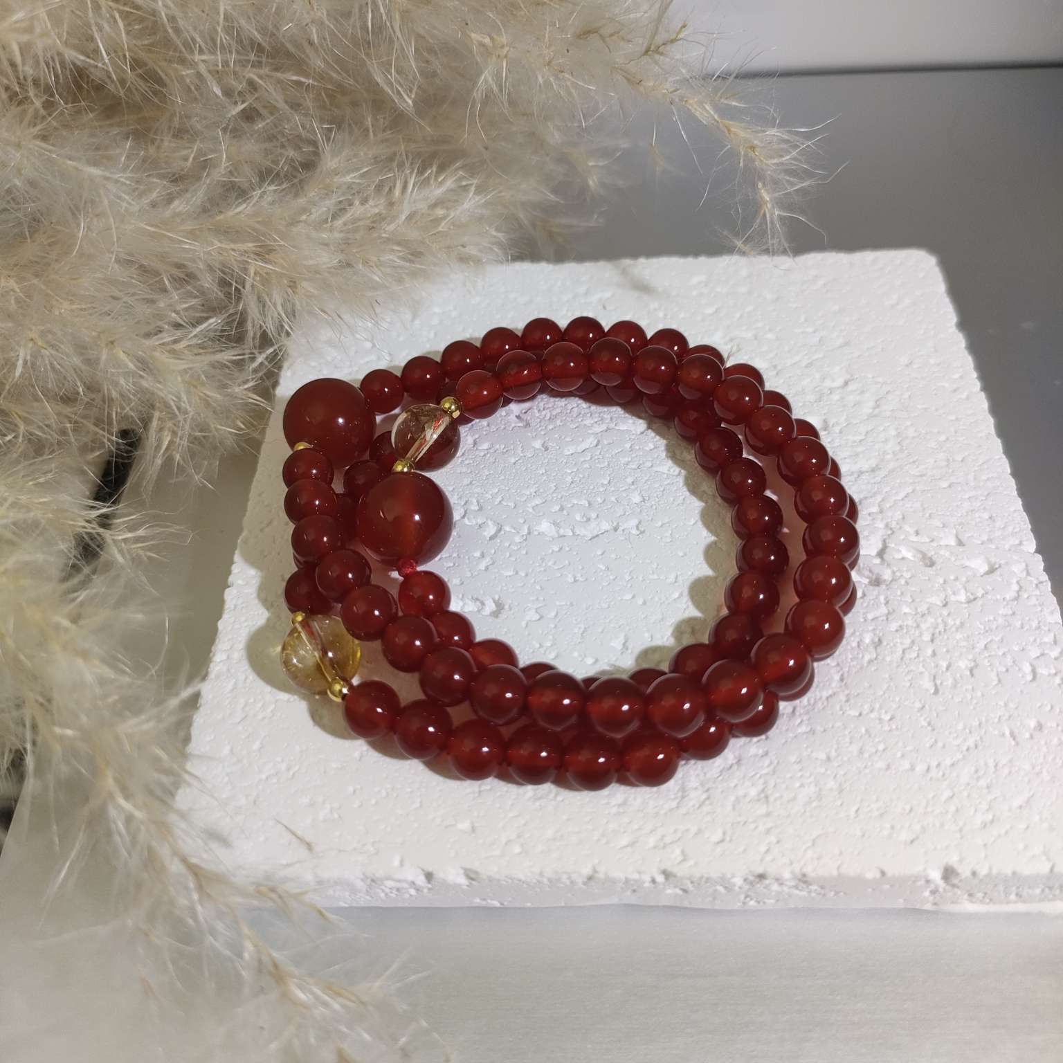 2026新款红玛瑙天然石黄塔晶手链沙金手串新春必备增强自信提升灵性增运