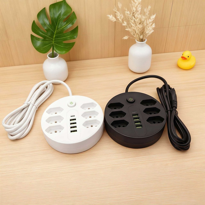The multi-hole circular power strip, black and white multi-plug power strip, is safe and durable for home and office use details Picture