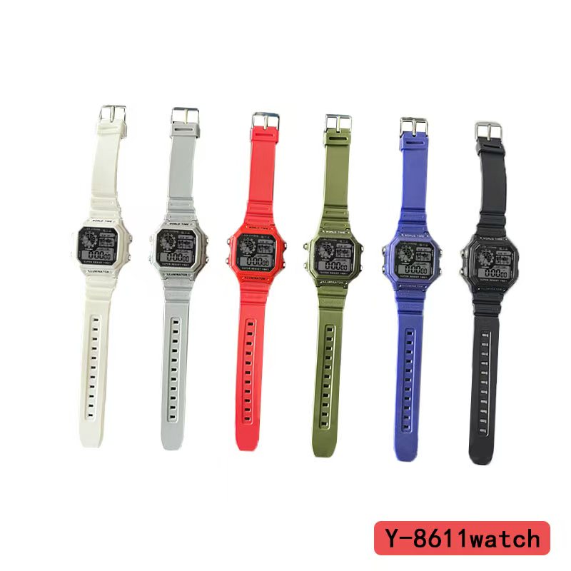 The YITONG basic electronic watch from YITONG is cost-effective, durable and worry-free. It is specially designed for students to wear in class and daily life. The Y-8611 basic electronic watch is a square, colorful, waterproof and luminous sports watch for both men and women, and is a trend Specification image