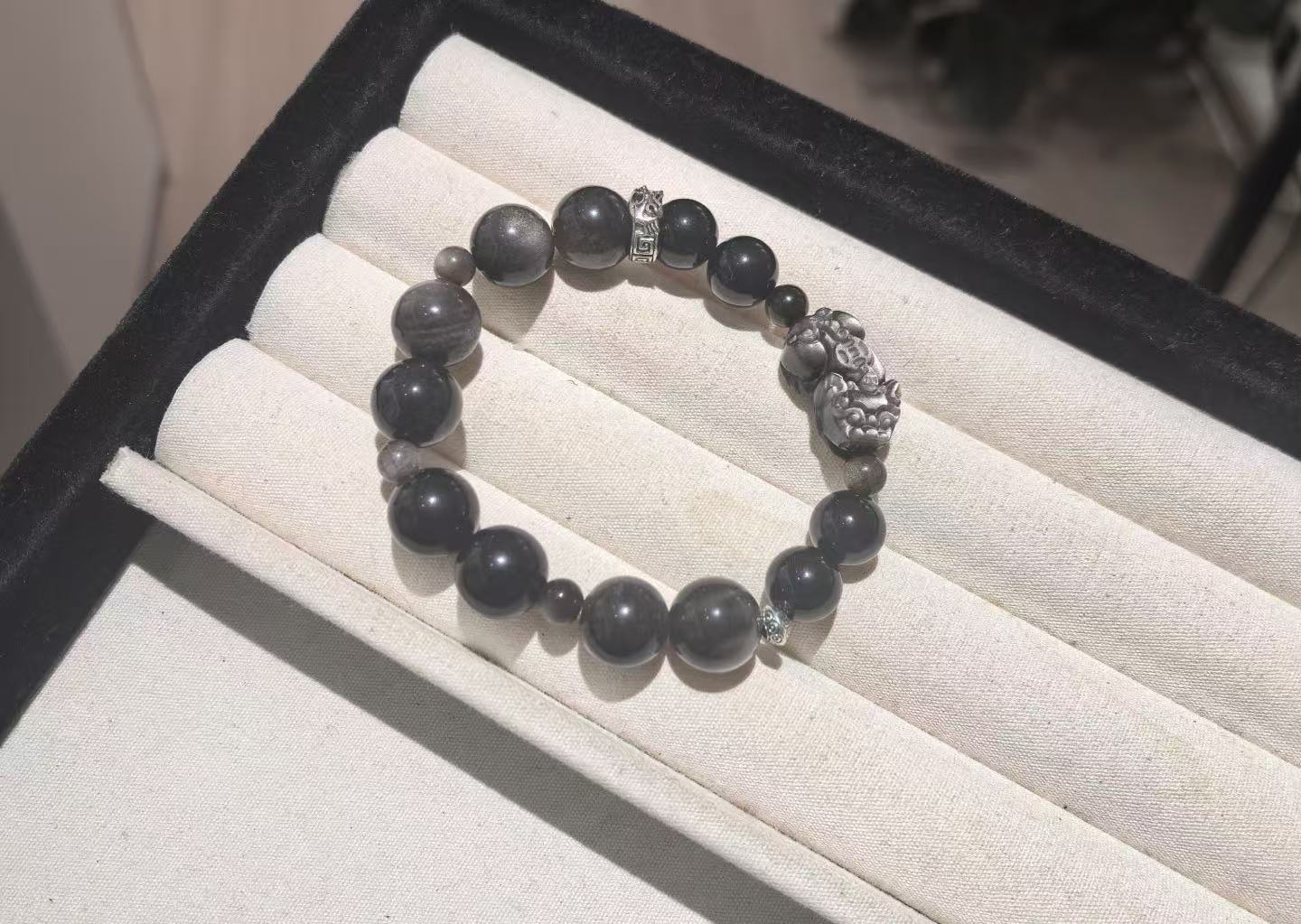 12mm silver obsidian 6mm silver obsidian PI Xiu bracelet for men, natural jewelry for both men and women