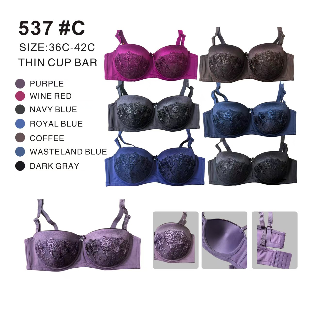 Model 537# is a large-sized women's sports bra for export to the Middle East and Africa, gathering comfort and lifting. Model C women's bra QNI Item Picture