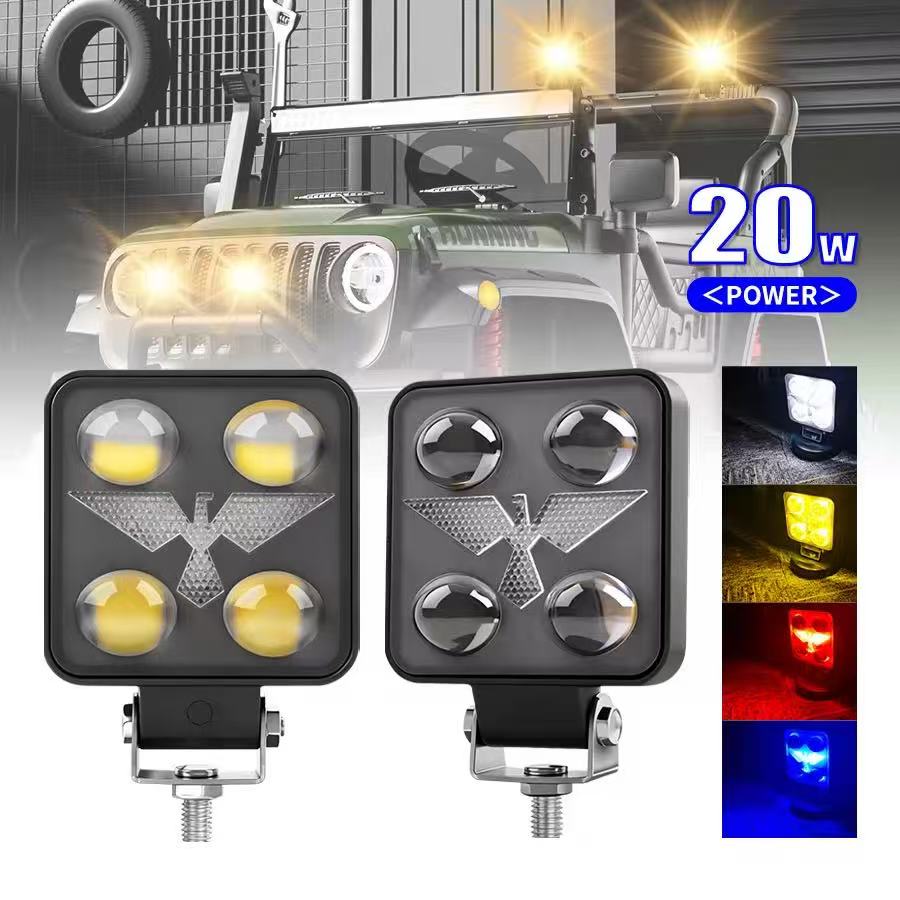 Truck LED spotlights, 4-bead lens, 3-inch 20W square Eagle Teng red and blue multi-mode front bumper light, lens light, inspection light Specification image