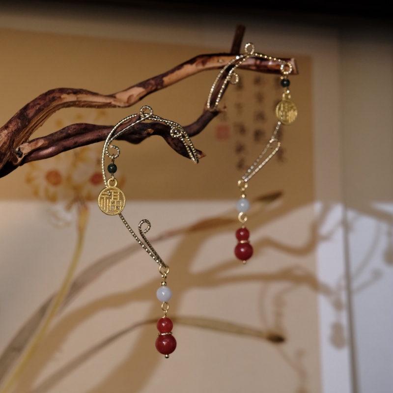 冉樸新中式耳饰纯手工原创设计耳挂优雅气质新春节庆红玛瑙国风耳饰