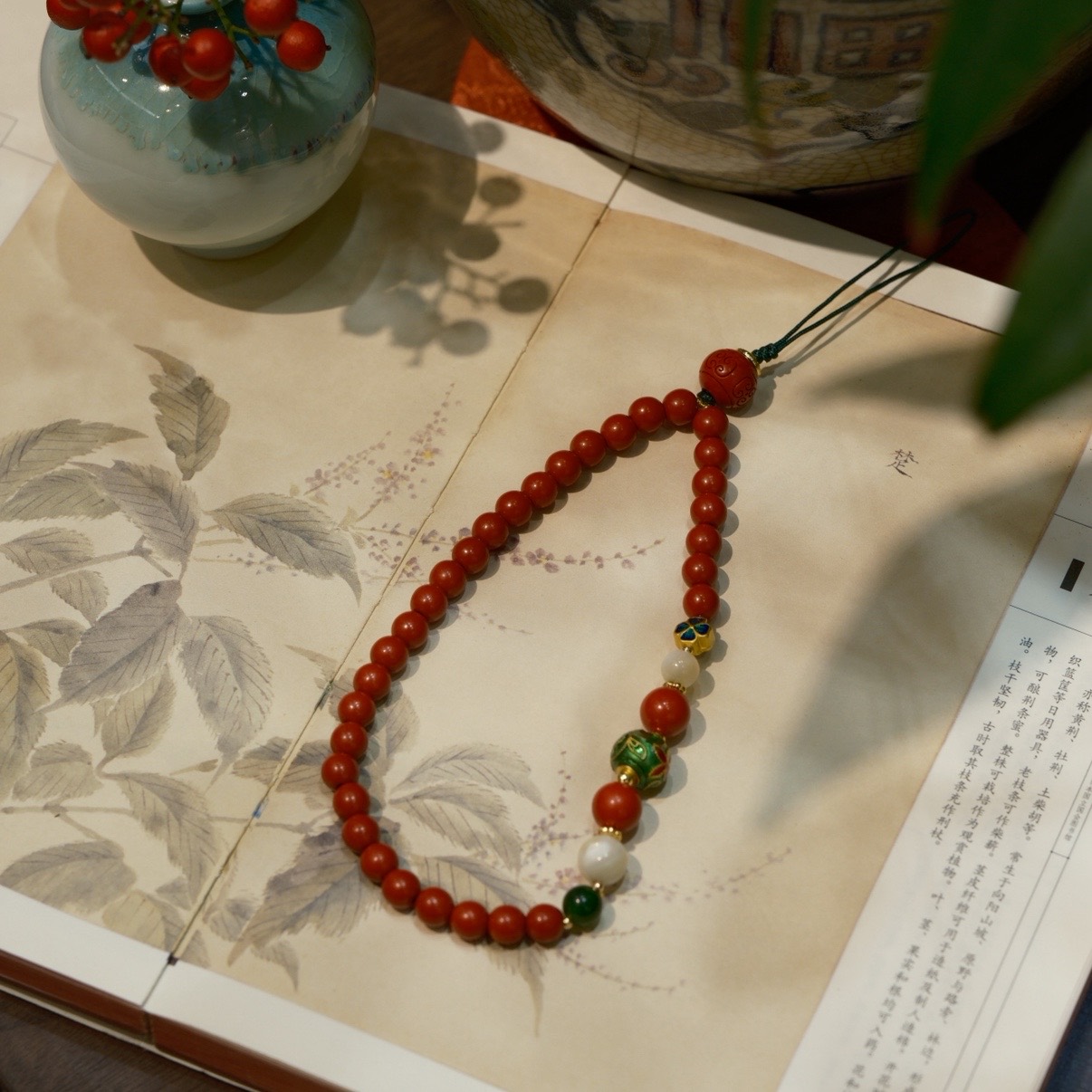 新年款红色朱砂手机挂链手工编织饰品新中式国风手机挂链