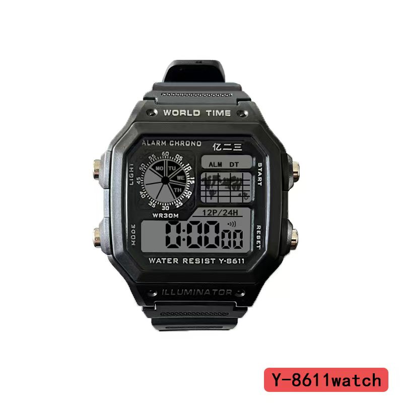 The YITONG basic electronic watch from YITONG is cost-effective, durable and worry-free. It is specially designed for students to wear in class and daily life. The Y-8611 basic electronic watch is a square, colorful, waterproof and luminous sports watch for both men and women, and is a trend Item Picture