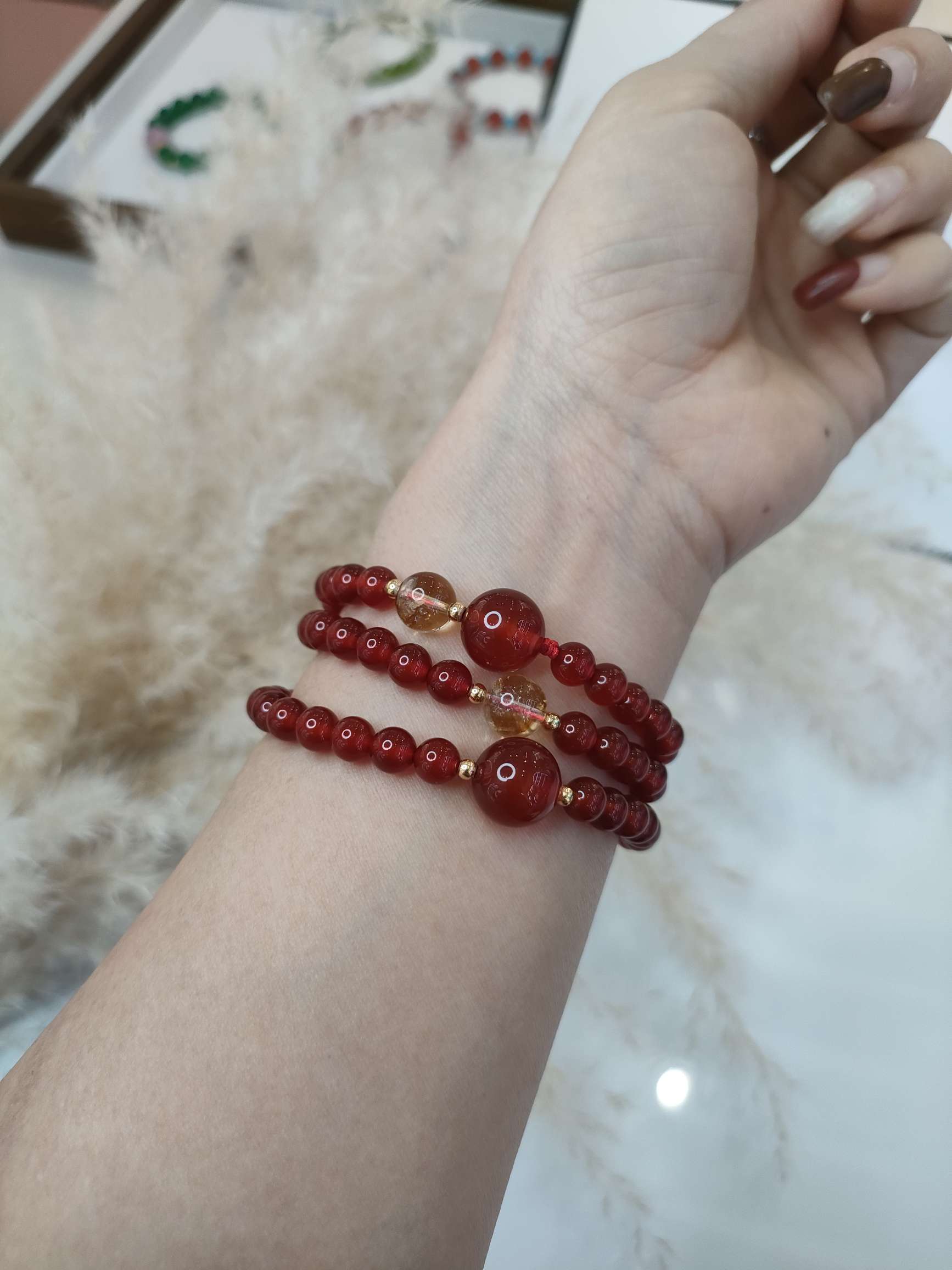 2026新款红玛瑙天然石黄塔晶手链沙金手串新春必备增强自信提升灵性增运白底实物图