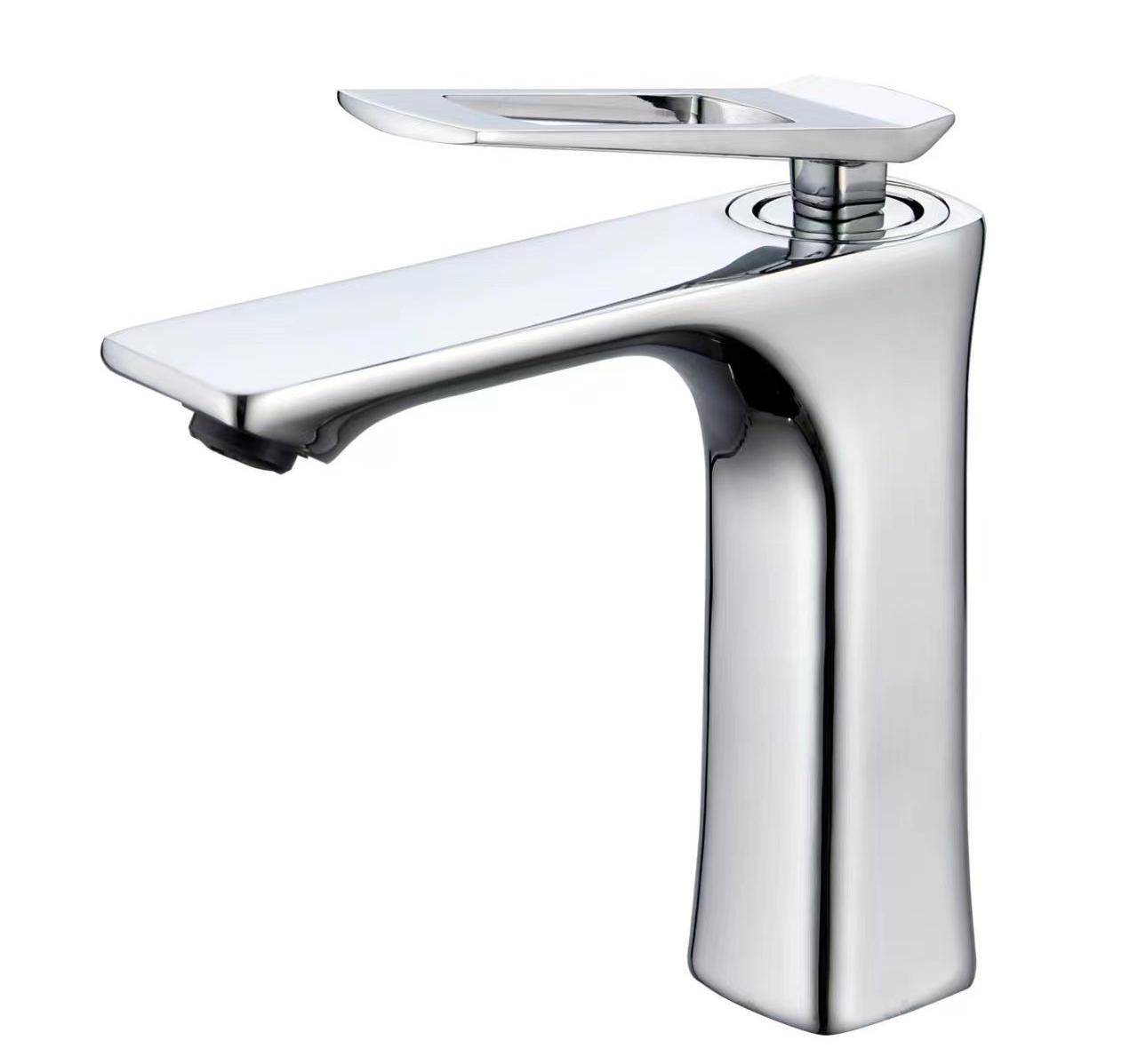 圣洁 冷热面盆龙头不锈钢洗脸盆台上盆加高浴室四方单孔水龙头 