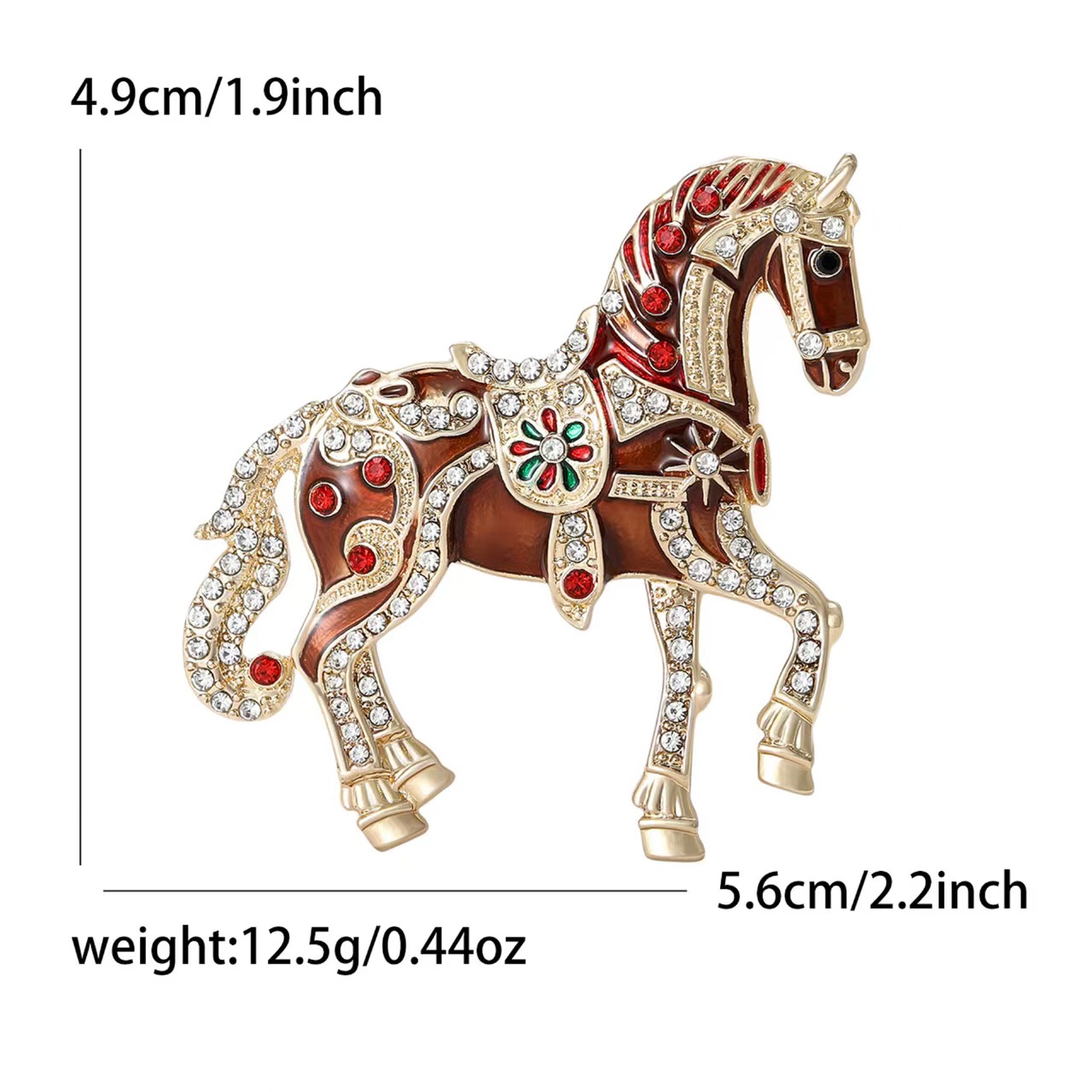 Cross-border diamond-encrusted court-style enamel light luxury horse brooch, men's and women's suit overcoats, brooch ornaments, pins, zodiac accessories details Picture