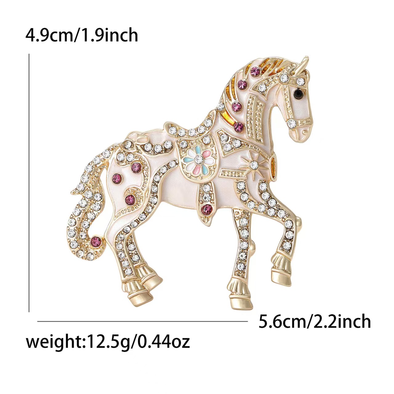 Cross-border diamond-encrusted court-style enamel light luxury horse brooch, men's and women's suit overcoats, brooch ornaments, pins, zodiac accessories Item Picture