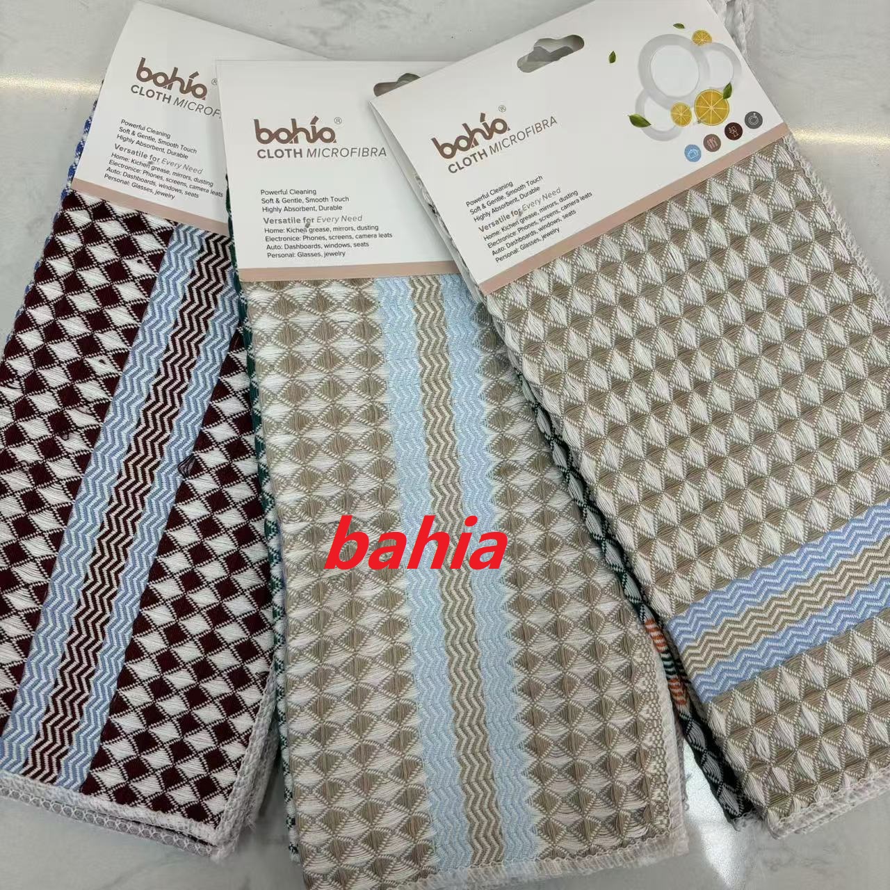 Bahia brand microfiber cleaning cloths, three-color scouring pads, dishcloths, kitchen cloths, silver silk and bamboo fiber multi-purpose wiping cloths