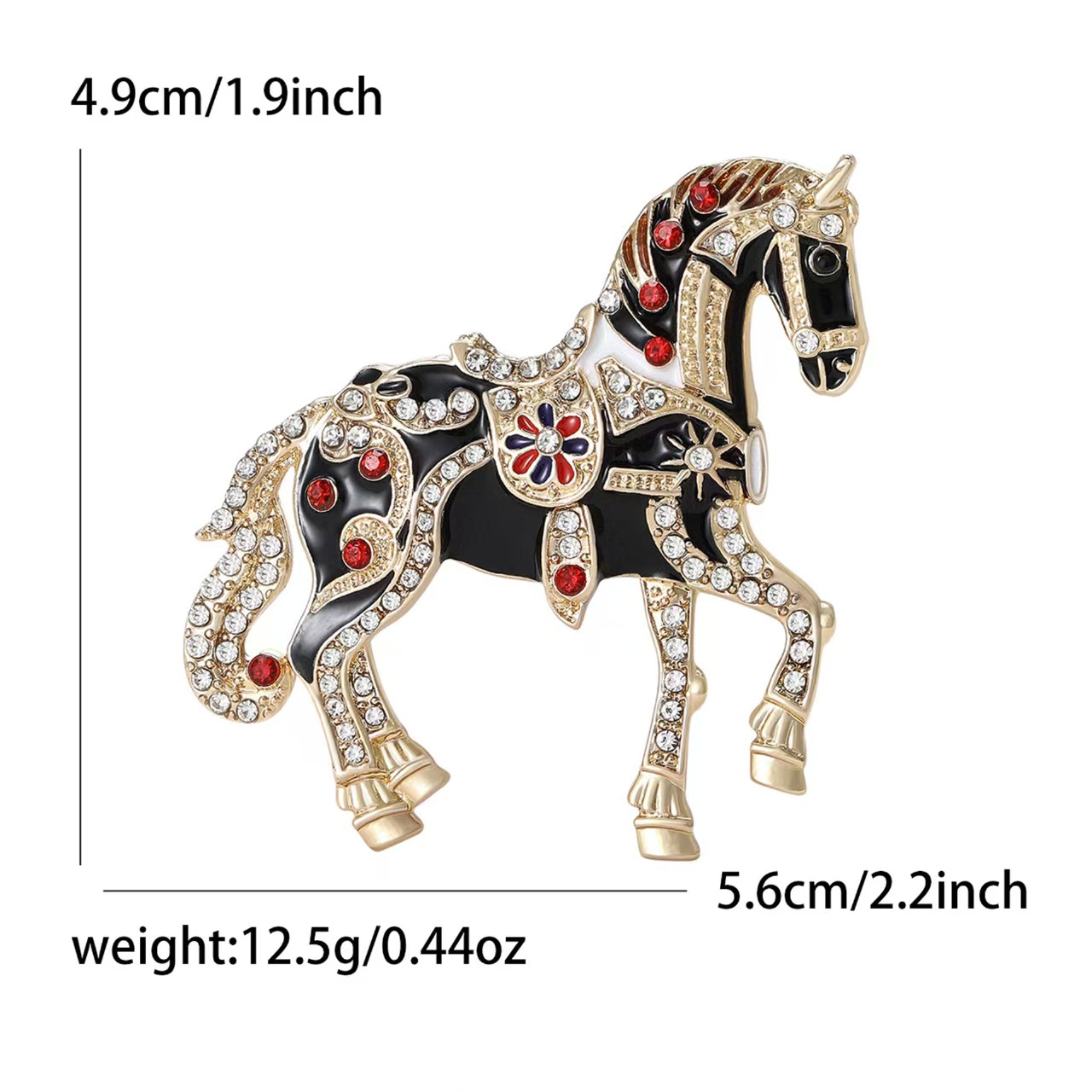 Cross-border diamond-encrusted court-style enamel light luxury horse brooch, men's and women's suit overcoats, brooch ornaments, pins, zodiac accessories Specification image