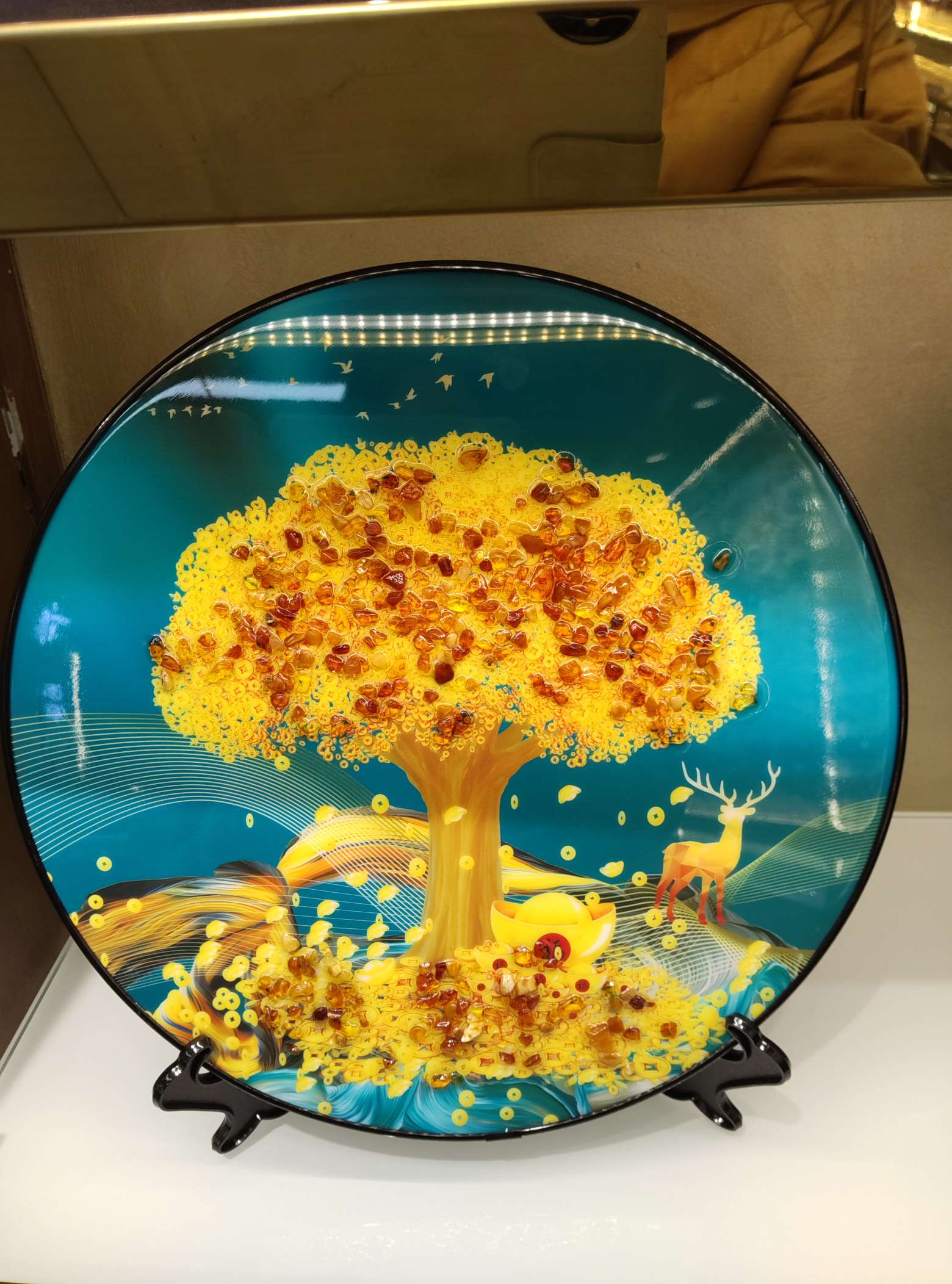 天然琥珀画， 发财树！琥珀工艺品手工画送礼收藏艺术品礼品