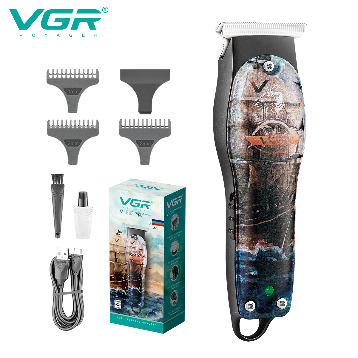 VGR953 Graffiti Hair Clipper, personalized engraved oil-tipped electric clipper, compact electric professional electric clipper