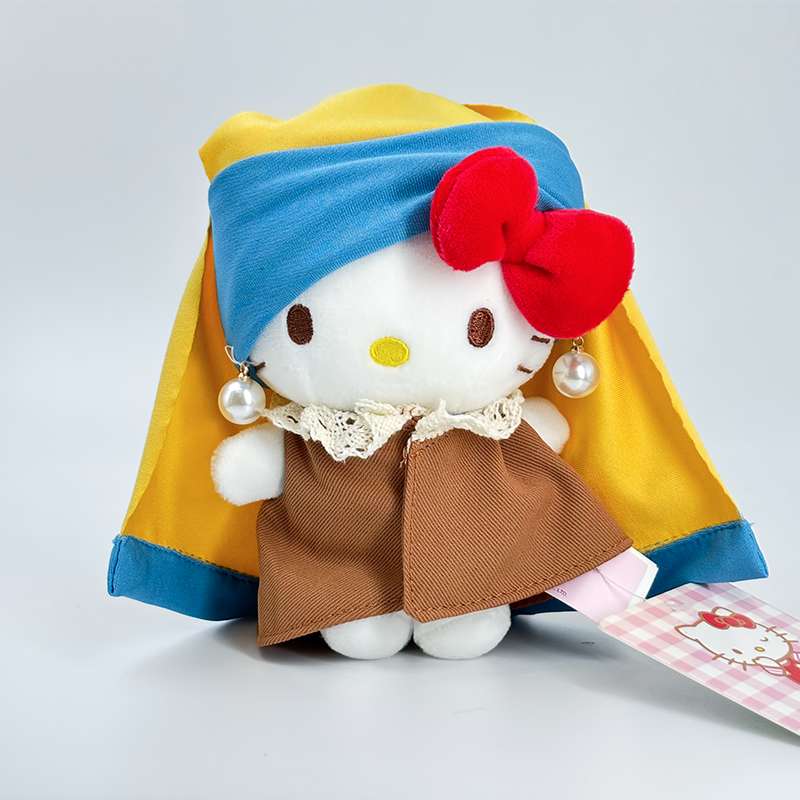 正版手作Hellokitty带珍珠耳环的少女毛绒挂件钥匙扣