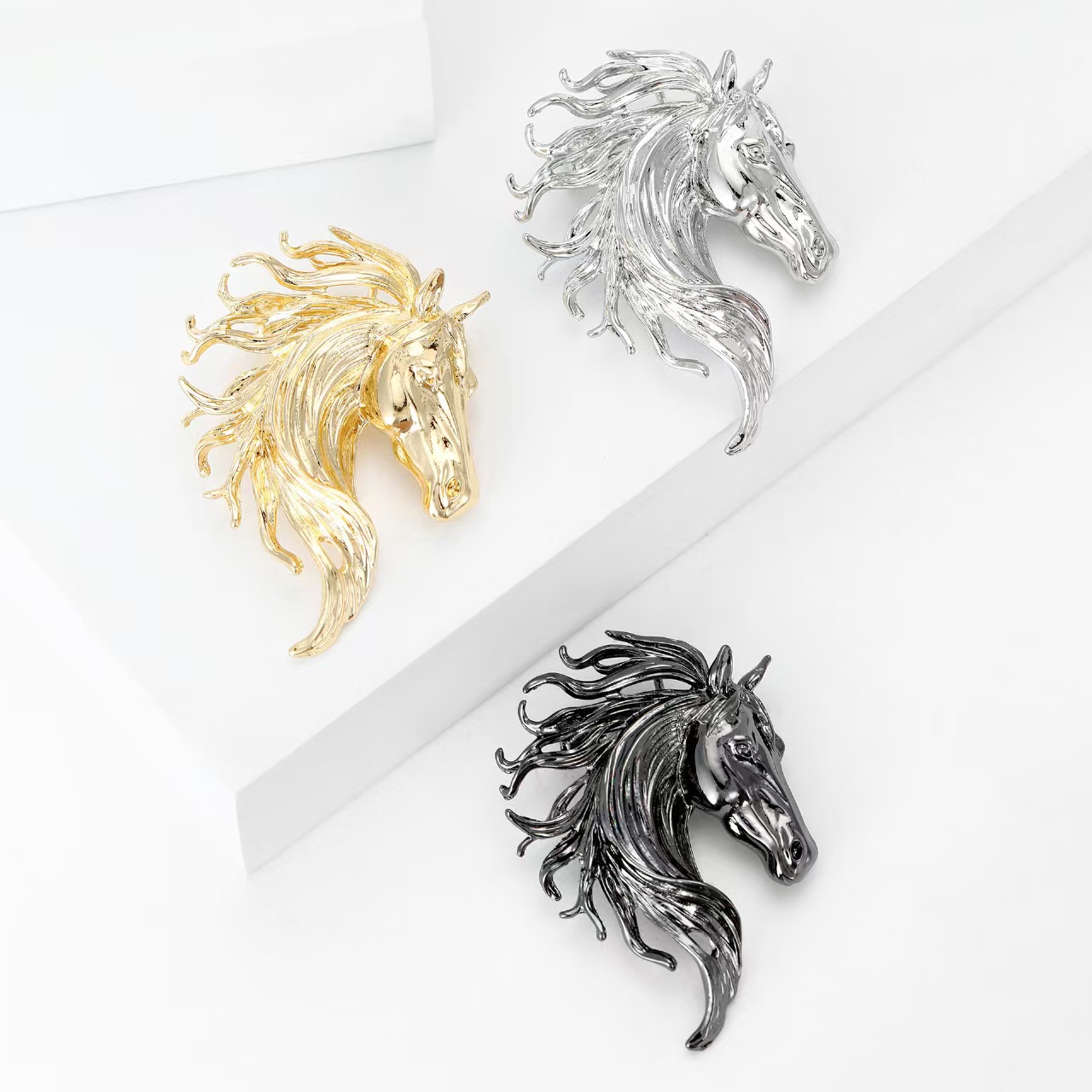 新款欧美跨境复古创意个性时尚马头胸针精品胸花饰品别针百搭直销 