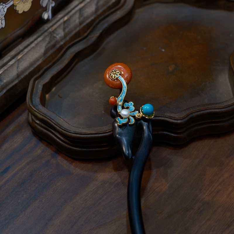 发簪/发簪复古风/汉服配饰/古装/红色发簪细节图