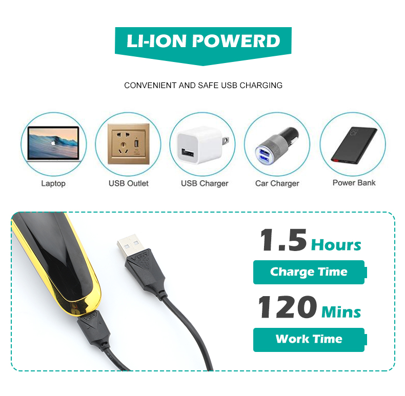 VGR966跨境外贸充电式液晶数显理发器男士家用油头雕刻推白电推剪详情7