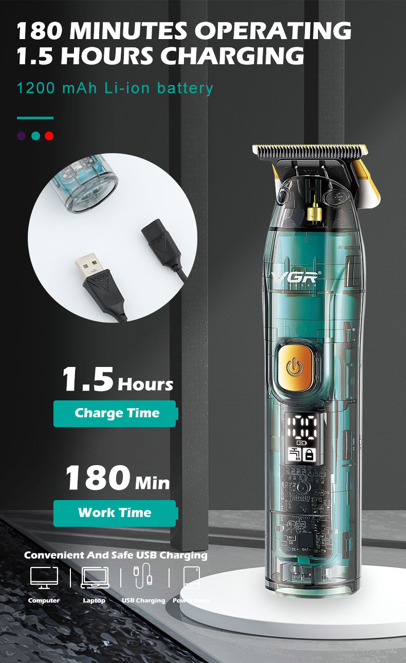 VGR961 Wholesale LCD digital display transparent hair salon professional oil hair electric shaver, hair clipper, electric clipper pic 5