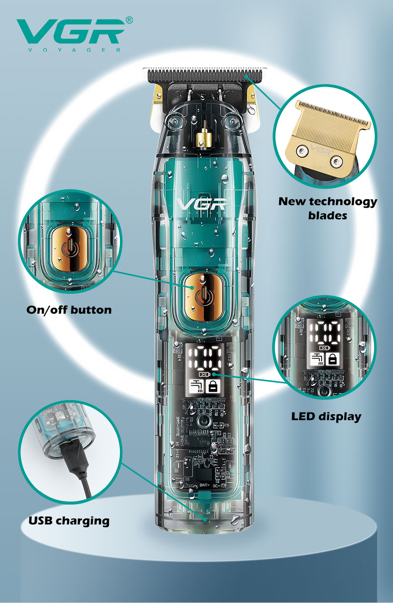 VGR961 Wholesale LCD digital display transparent hair salon professional oil hair electric shaver, hair clipper, electric clipper pic 3