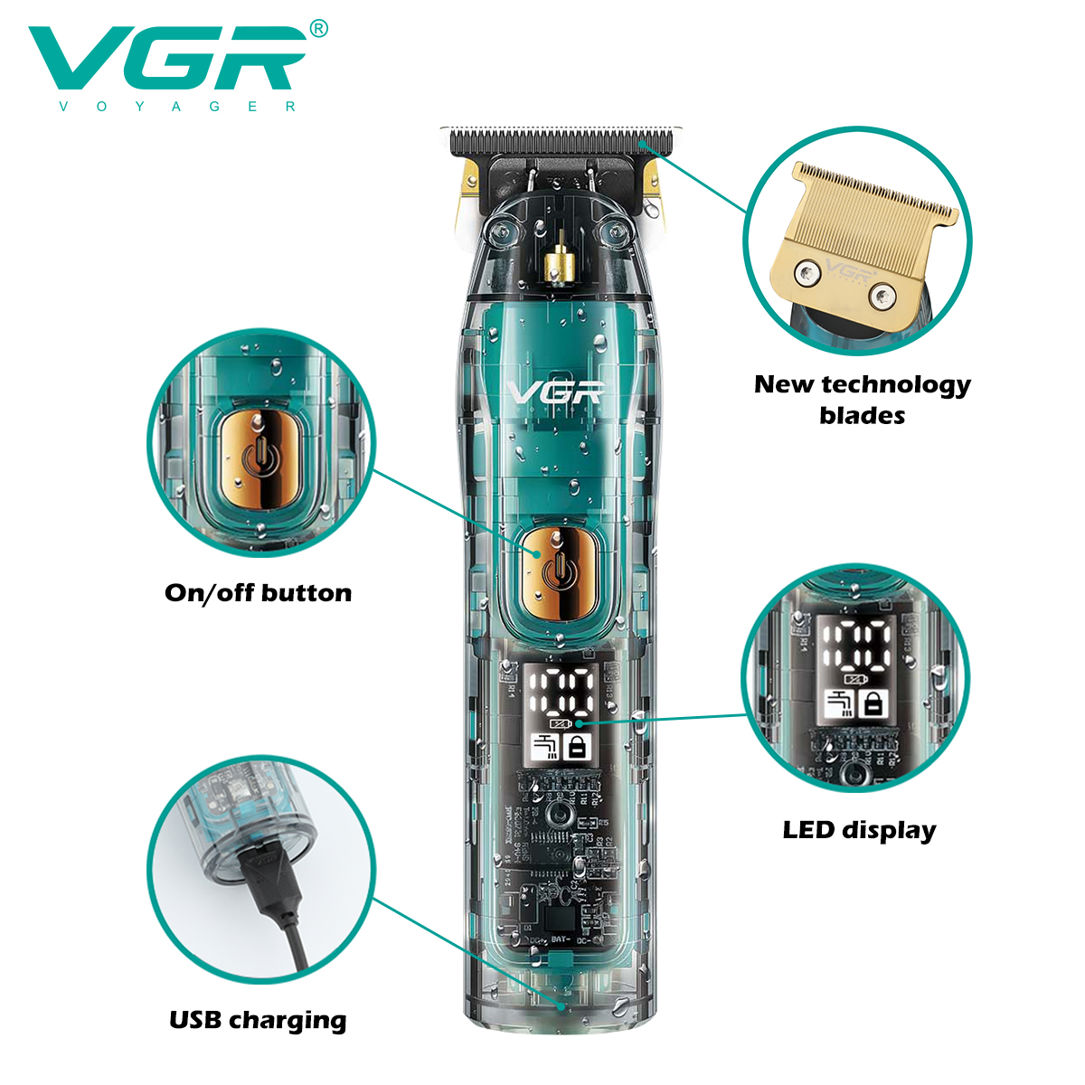 VGR961 Wholesale LCD digital display transparent hair salon professional oil hair electric shaver, hair clipper, electric clipper details Picture