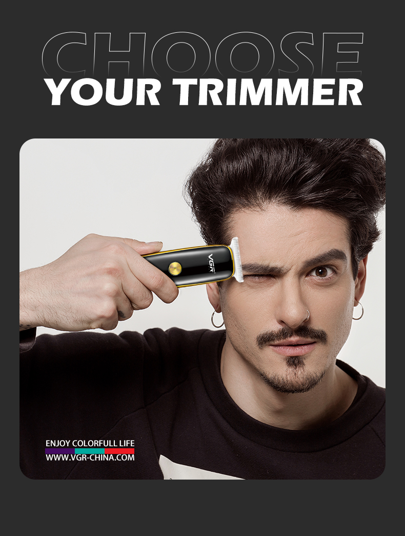 VGR966跨境外贸充电式液晶数显理发器男士家用油头雕刻推白电推剪详情2