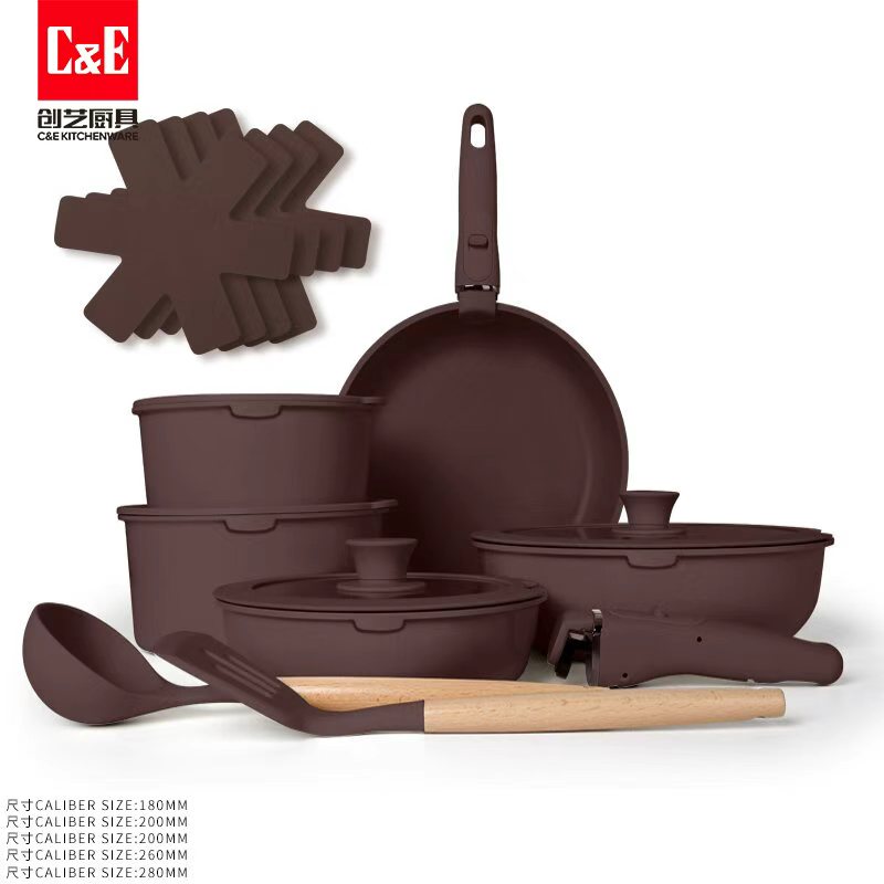 套裝鍋/鋁鍋/鍋具/不粘鍋套裝/煎鍋白底實物圖