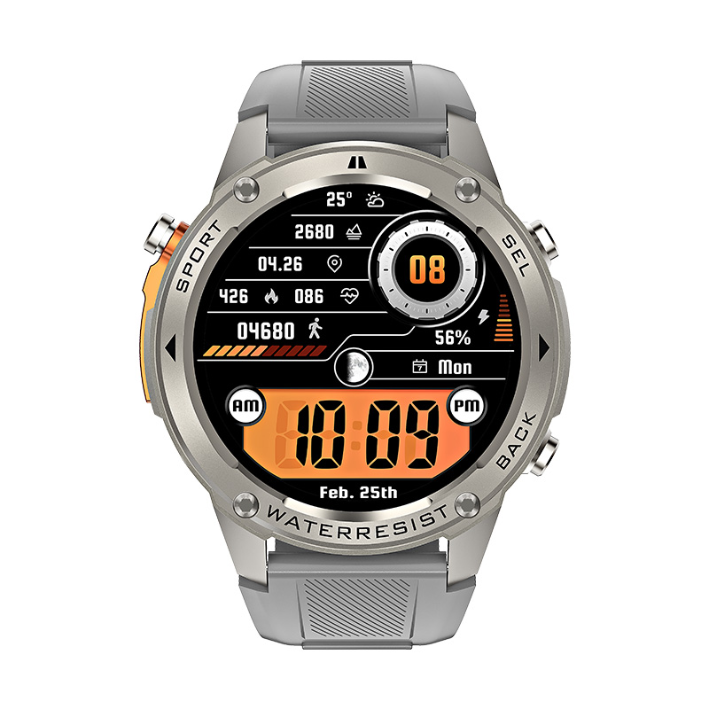 The GPS smartwatch DM56 features multi-functional heart rate, blood oxygen, sleep, altitude and air pressure detection. It is water-resistant to 30 meters and can be used for swimming. It has a sports track and is suitable for mountain climbing and outdoor activities. It is compatible with Android and Apple smart Bluetooth calls details Picture