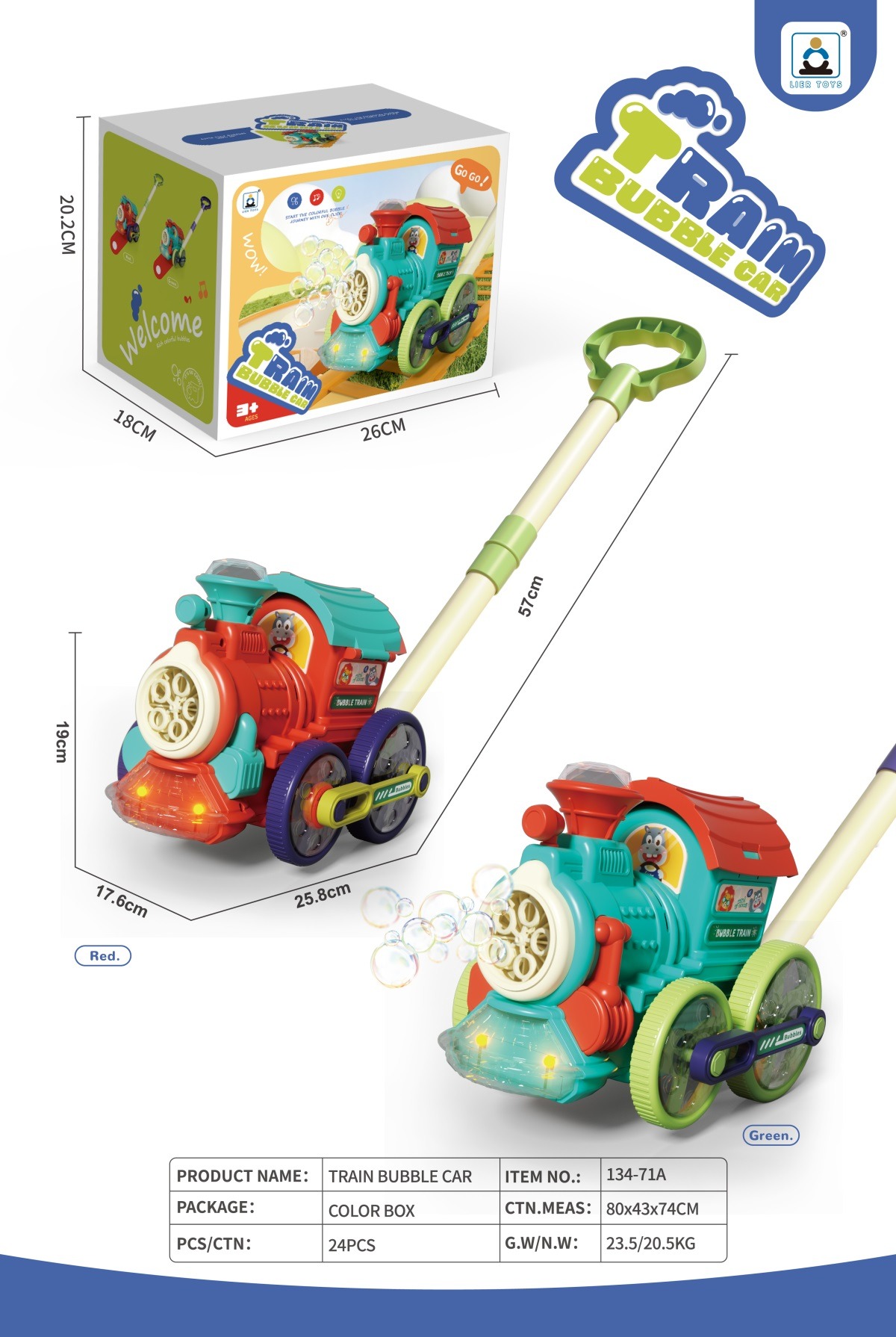 TK81184 Train Bubble Trolley (New color: red, New Color: Light pink and green) Item Picture