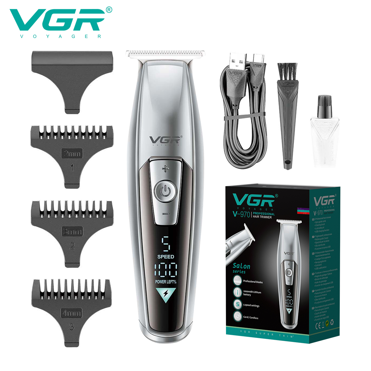 VGR970 Cross-border foreign trade men's dedicated LCD display household high-power clipper oil head engraving Hair clipper