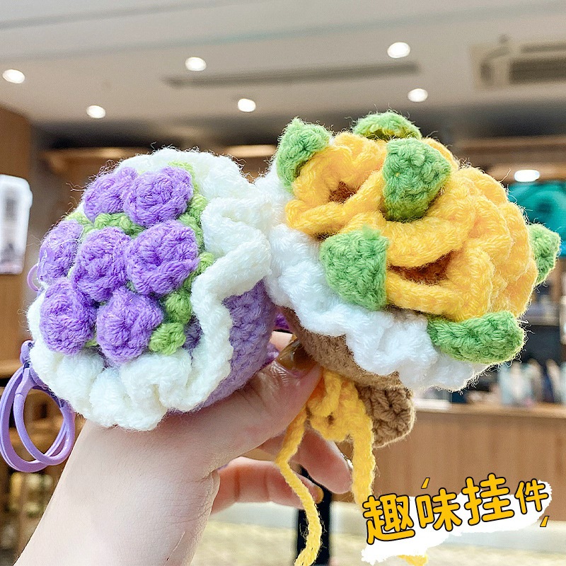 Hand-held bouquets in red, colorful, purple, blue and yellow, simulating wedding and Spring Festival celebrations, woolen flower bouquets, knitted decorations, cute wrapping gifts Specification image