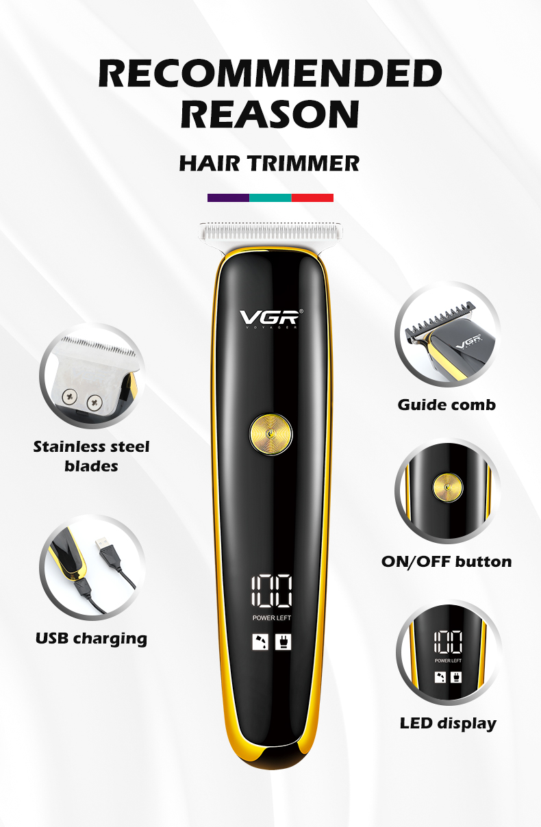 VGR966跨境外贸充电式液晶数显理发器男士家用油头雕刻推白电推剪详情3