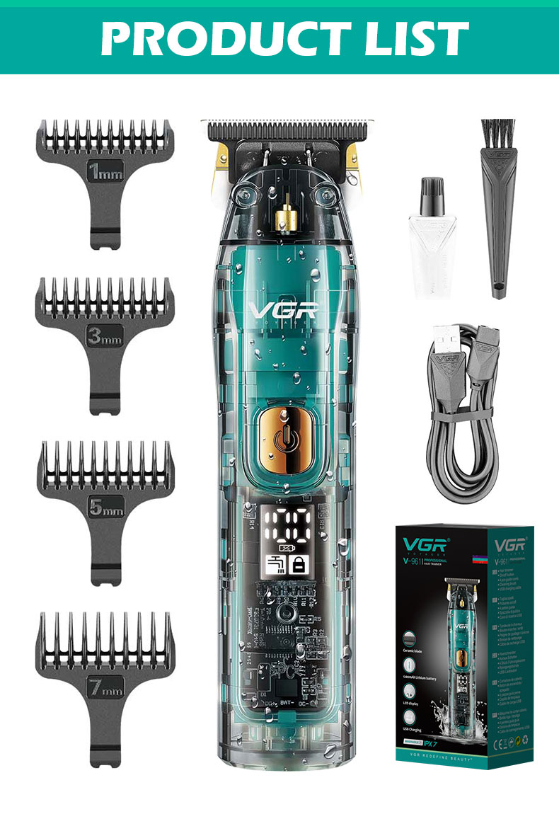 VGR961 Wholesale LCD digital display transparent hair salon professional oil hair electric shaver, hair clipper, electric clipper pic 10