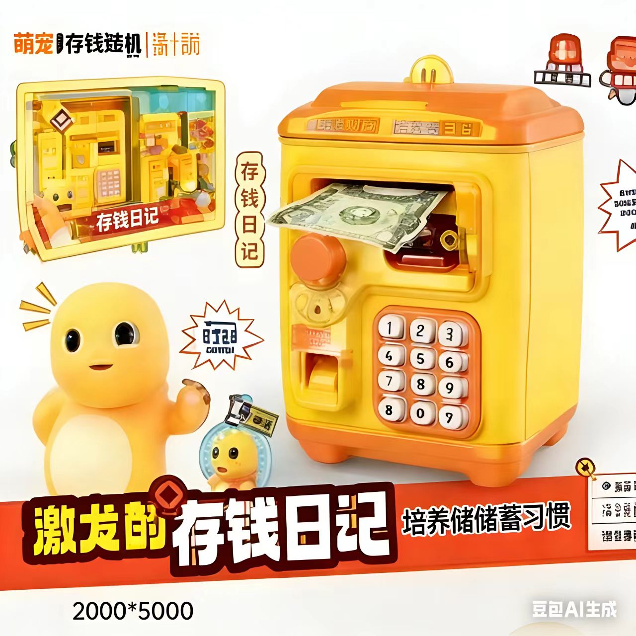 存钱罐摆件/储蓄罐儿童卡通/小猪存钱罐/树脂存钱罐/库存细节图