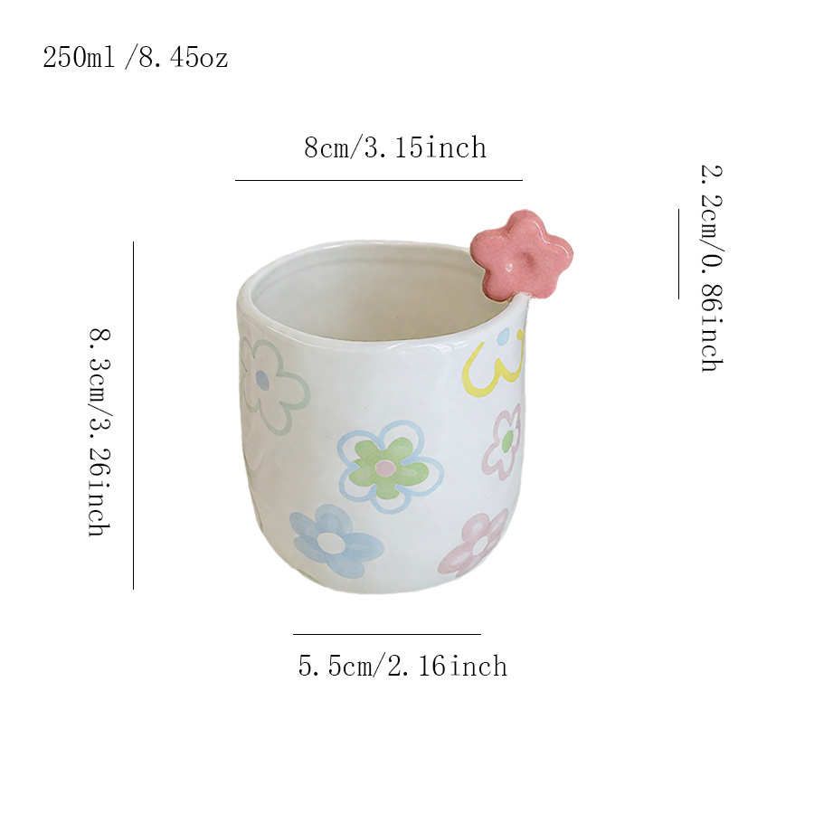 陶瓷杯马克杯水杯杯子牛奶杯茶杯简约三口釉上彩色釉礼品哑光活动可定制带盖喝茶女风早餐燕麦冷饮怀旧花卉带手柄羊脂玉