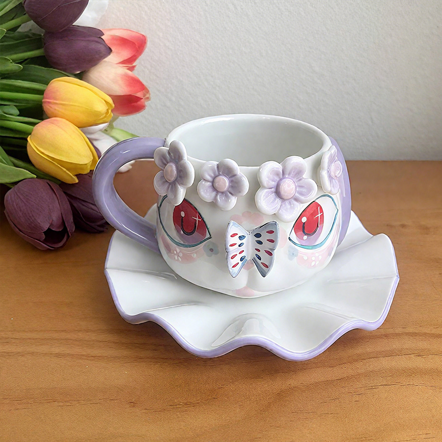 陶瓷杯蝶咖啡杯套装茶杯马克杯水杯牛奶杯亲子宾馆0景德镇儿童家用微波炉泡茶喝茶带盖浮雕情侣麦片民宿卡通0ins风公司茶水0详情图3