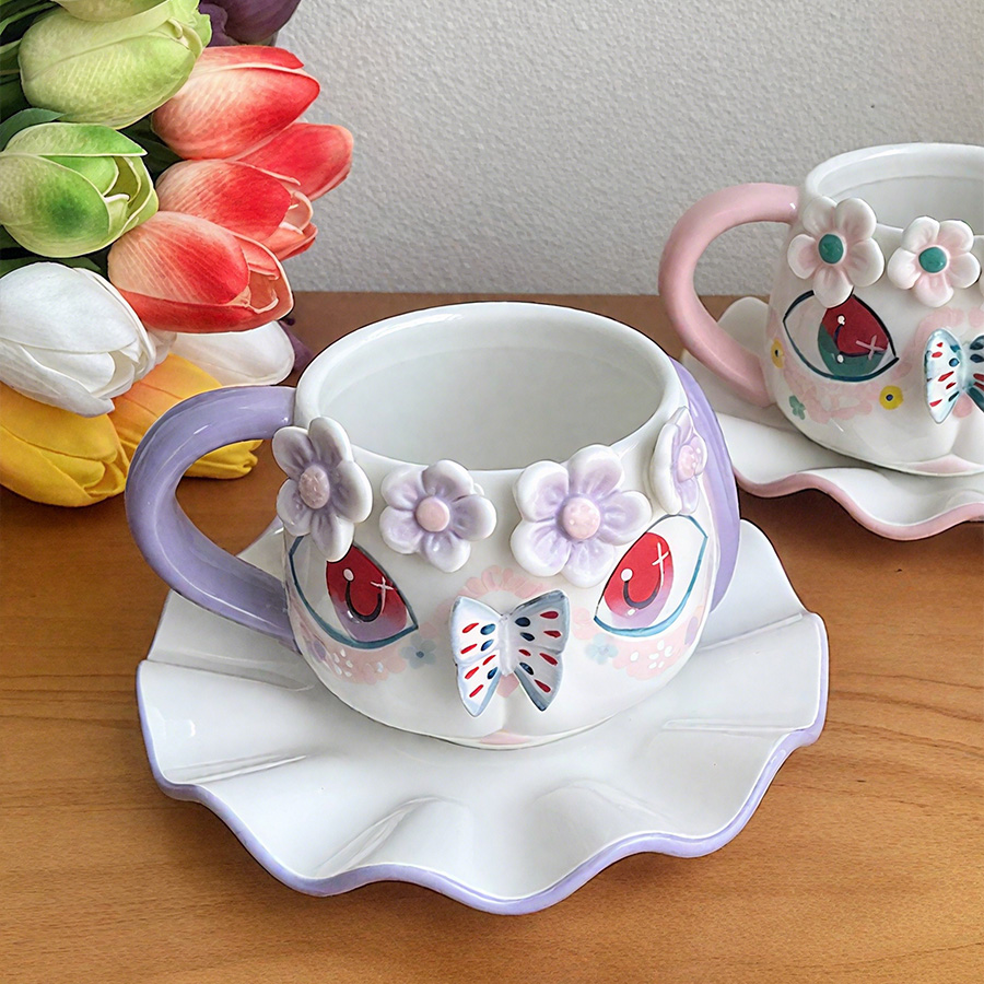 陶瓷杯蝶咖啡杯套装茶杯马克杯水杯牛奶杯亲子宾馆0景德镇儿童家用微波炉泡茶喝茶带盖浮雕情侣麦片民宿卡通0ins风公司茶水0详情图2