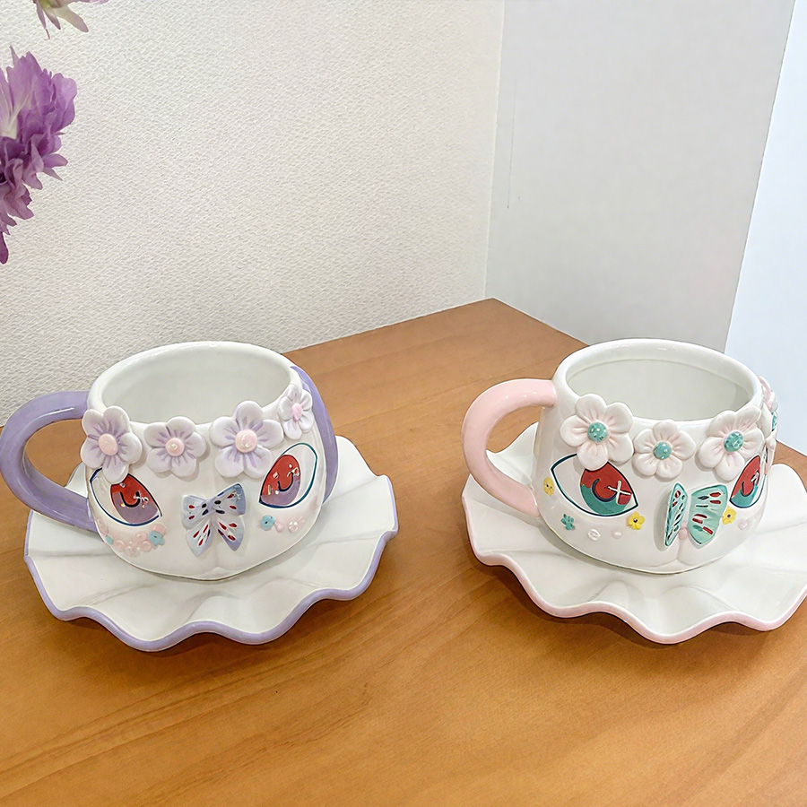 陶瓷杯蝶咖啡杯套装茶杯马克杯水杯牛奶杯亲子宾馆0景德镇儿童家用微波炉泡茶喝茶带盖浮雕情侣麦片民宿卡通0ins风公司茶水0详情图5