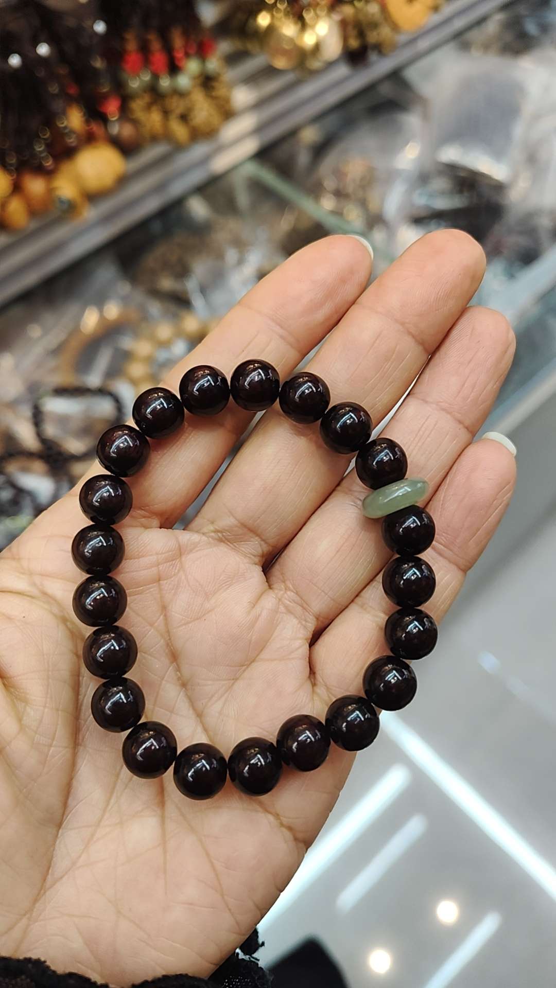 Small-leaf red sandalwood + Hetian jade peace pendant bracelet