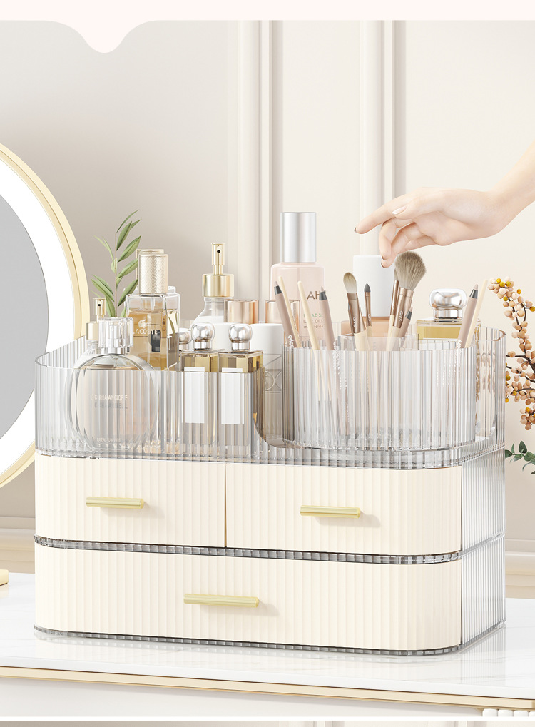 Drawer-style cosmetic storage box, extra-large transparent desktop, high-end feel, rotating pen holder, multi-layered storage box pic 4
