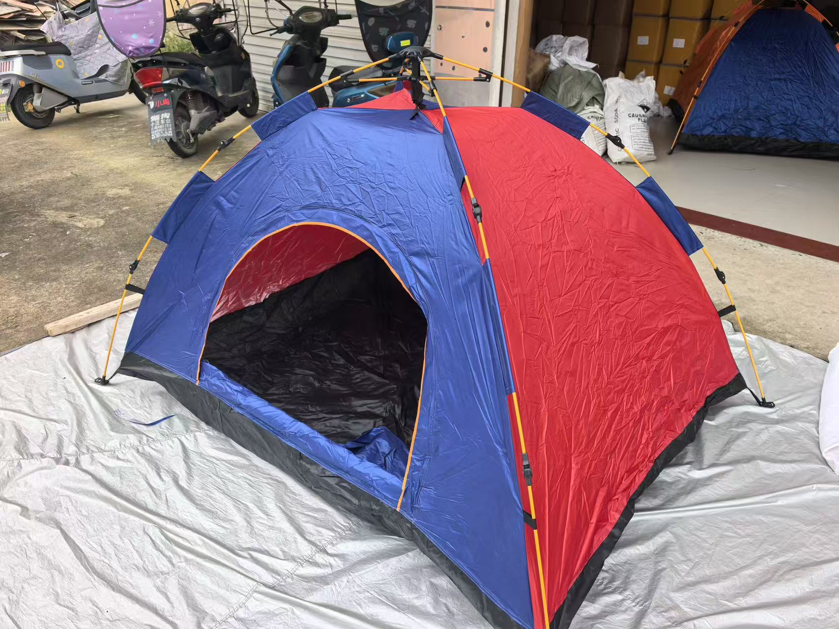 自动帐篷，户外野营帐篷蓝色红色双色款防风防水便携露营用品帐篷适合户外休闲