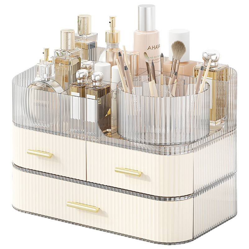 Drawer-style cosmetic storage box, extra-large transparent desktop, high-end feel, rotating pen holder, multi-layered storage box Application Scenario