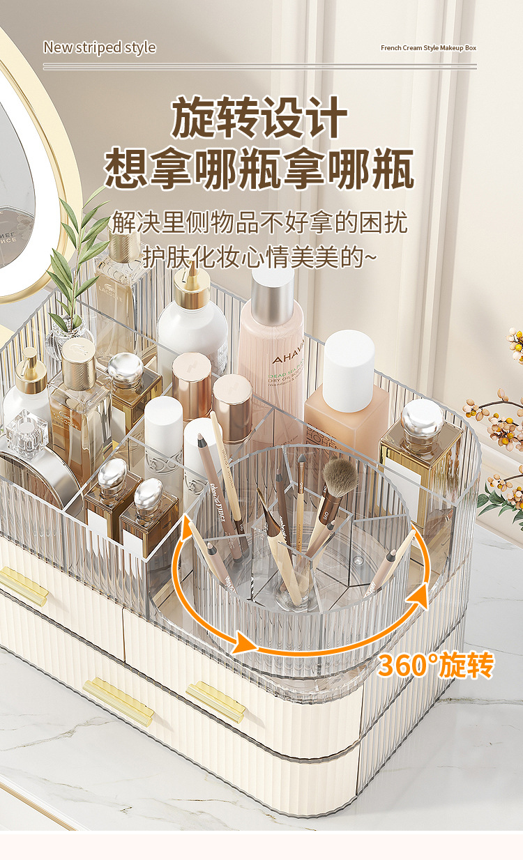 Drawer-style cosmetic storage box, extra-large transparent desktop, high-end feel, rotating pen holder, multi-layered storage box pic 5