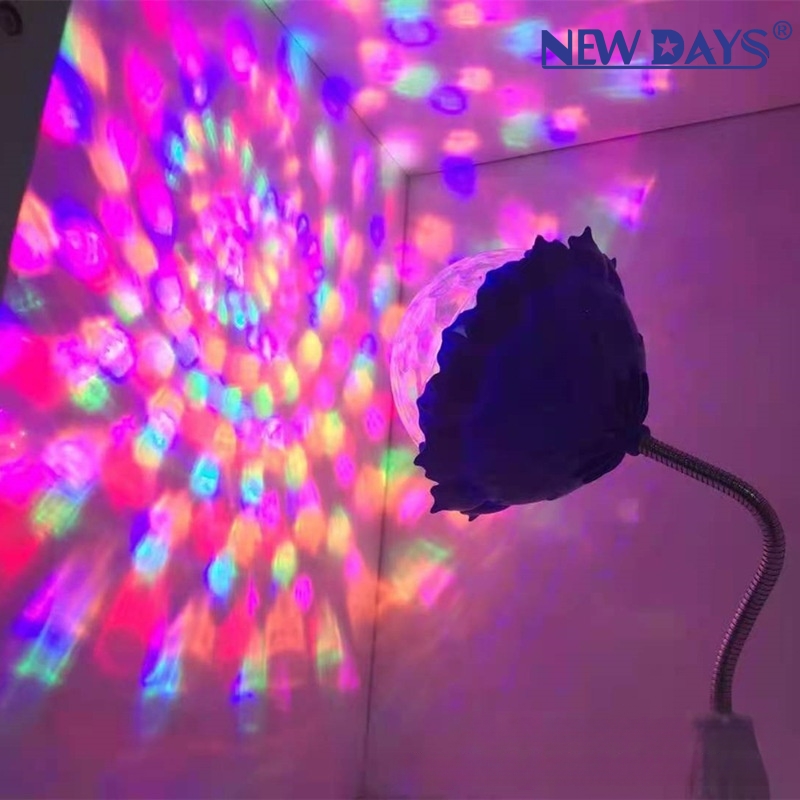 NEWDAYS brand cross border new LED lotus colorido rotary stage light home flash light atmosphere light cambio de color automático crystal magic ball light details Picture