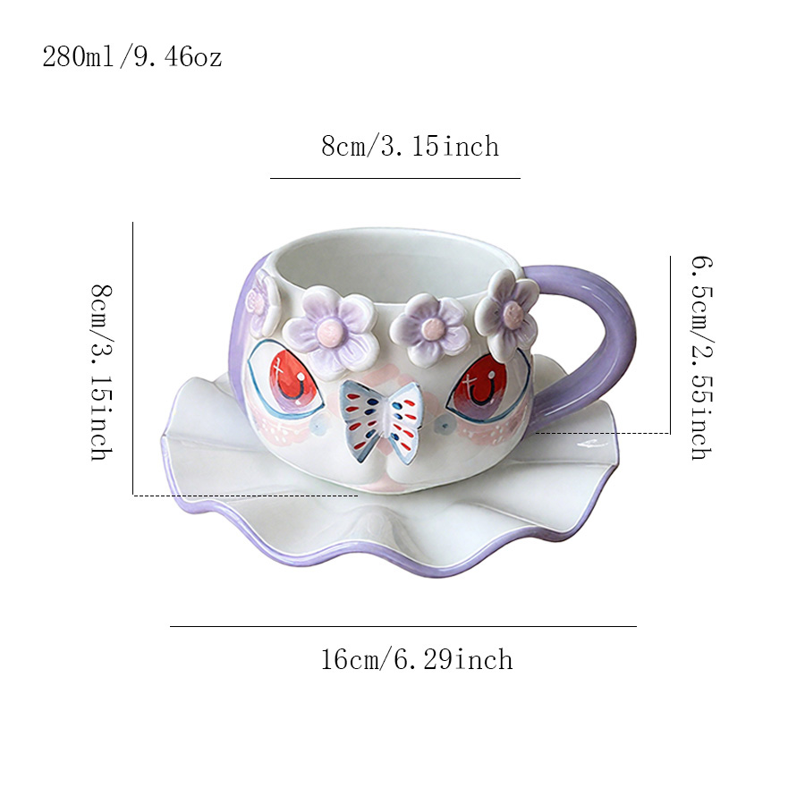 陶瓷杯蝶咖啡杯套装茶杯马克杯水杯牛奶杯亲子宾馆0景德镇儿童家用微波炉泡茶喝茶带盖浮雕情侣麦片民宿卡通0ins风公司茶水0